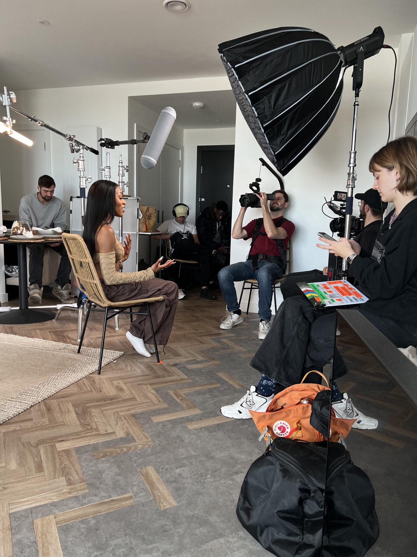 A production crew filming on location